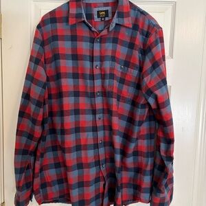 Lee Men's Casual Red and Blue Checkered Shirt